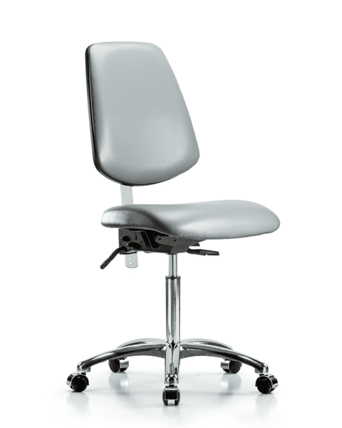 Class 100 Vinyl Clean Room Chair - Medium Bench Height with Medium Back, Seat Tilt, & Casters in Sterling Supernova Vinyl - NCR-VMBCH-MB-CR-T1-A0-NF-CC-8840