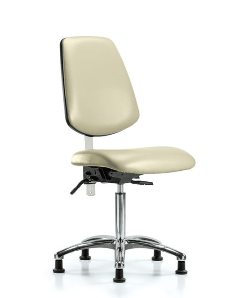 Class 100 Vinyl Clean Room Chair - Medium Bench Height with Medium Back, Seat Tilt, & Stationary Glides in Adobe White Trailblazer Vinyl - NCR-VMBCH-MB-CR-T1-A0-NF-RG-8501