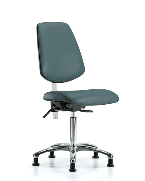 Class 100 Vinyl Clean Room Chair - Medium Bench Height with Medium Back, Seat Tilt, & Stationary Glides in Colonial Blue Trailblazer Vinyl - NCR-VMBCH-MB-CR-T1-A0-NF-RG-8546