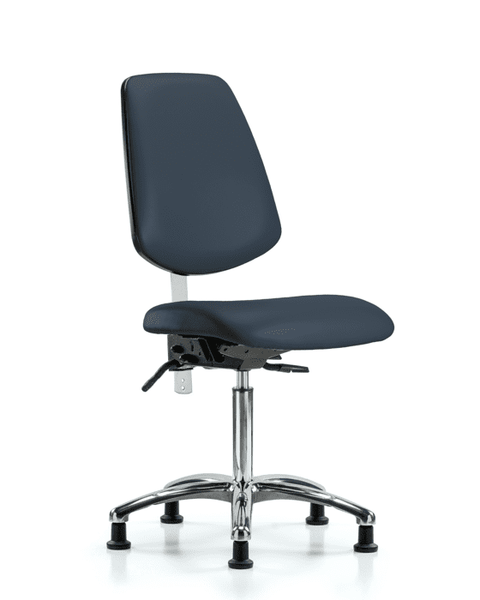 Class 100 Vinyl Clean Room Chair - Medium Bench Height with Medium Back, Seat Tilt, & Stationary Glides in Imperial Blue Trailblazer Vinyl - NCR-VMBCH-MB-CR-T1-A0-NF-RG-8582