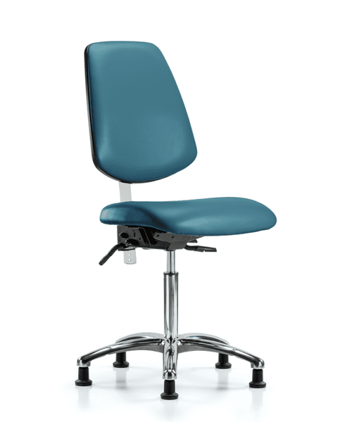 Class 100 Vinyl Clean Room Chair - Medium Bench Height with Medium Back, Seat Tilt, & Stationary Glides in Marine Blue Supernova Vinyl - NCR-VMBCH-MB-CR-T1-A0-NF-RG-8801