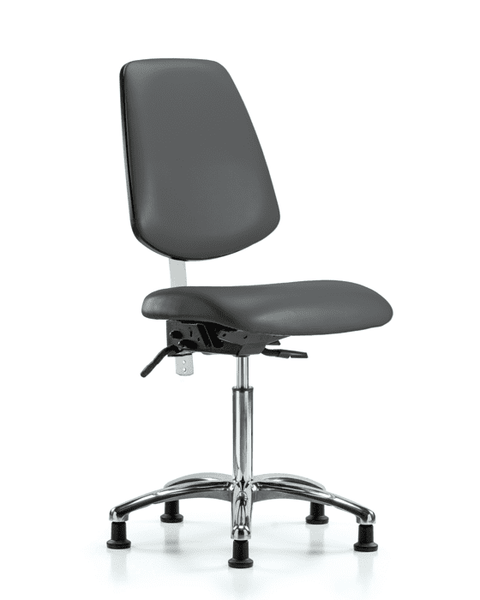 Class 100 Vinyl Clean Room Chair - Medium Bench Height with Medium Back, Seat Tilt, & Stationary Glides in Carbon Supernova Vinyl - NCR-VMBCH-MB-CR-T1-A0-NF-RG-8823