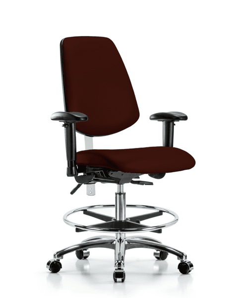 Class 100 Vinyl Clean Room Chair - Medium Bench Height with Medium Back, Seat Tilt, Adjustable Arms, Chrome Foot Ring, & Casters in Burgundy Trailblazer Vinyl - NCR-VMBCH-MB-CR-T1-A1-CF-CC-8569