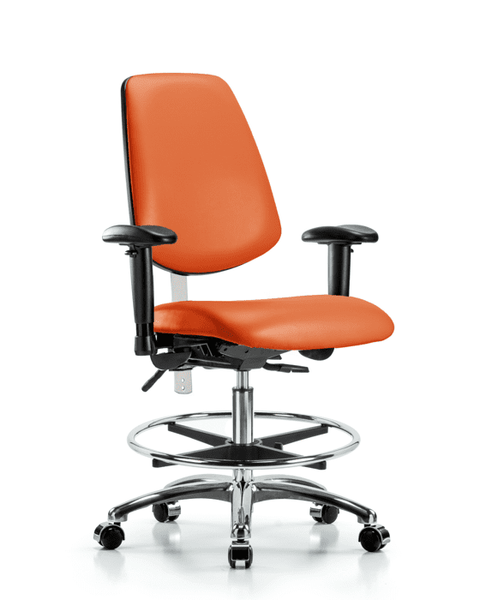 Class 100 Vinyl Clean Room Chair - Medium Bench Height with Medium Back, Seat Tilt, Adjustable Arms, Chrome Foot Ring, & Casters in Orange Kist Trailblazer Vinyl - NCR-VMBCH-MB-CR-T1-A1-CF-CC-8613