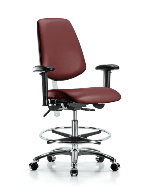 Class 100 Vinyl Clean Room Chair - Medium Bench Height with Medium Back, Seat Tilt, Adjustable Arms, Chrome Foot Ring, & Casters in Borscht Supernova Vinyl - NCR-VMBCH-MB-CR-T1-A1-CF-CC-8815