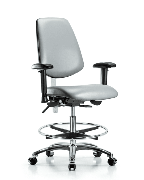 Class 100 Vinyl Clean Room Chair - Medium Bench Height with Medium Back, Seat Tilt, Adjustable Arms, Chrome Foot Ring, & Casters in Sterling Supernova Vinyl - NCR-VMBCH-MB-CR-T1-A1-CF-CC-8840