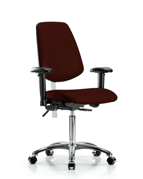 Class 100 Vinyl Clean Room Chair - Medium Bench Height with Medium Back, Seat Tilt, Adjustable Arms, & Casters in Burgundy Trailblazer Vinyl - NCR-VMBCH-MB-CR-T1-A1-NF-CC-8569