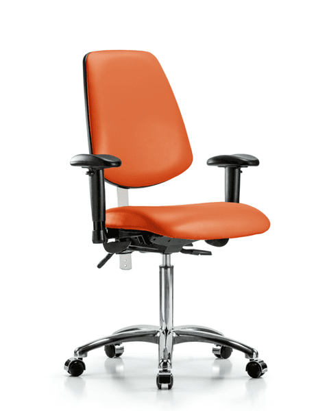 Class 100 Vinyl Clean Room Chair - Medium Bench Height with Medium Back, Seat Tilt, Adjustable Arms, & Casters in Orange Kist Trailblazer Vinyl - NCR-VMBCH-MB-CR-T1-A1-NF-CC-8613