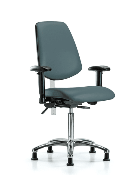 Class 100 Vinyl Clean Room Chair - Medium Bench Height with Medium Back, Seat Tilt, Adjustable Arms, & Stationary Glides in Colonial Blue Trailblazer Vinyl - NCR-VMBCH-MB-CR-T1-A1-NF-RG-8546