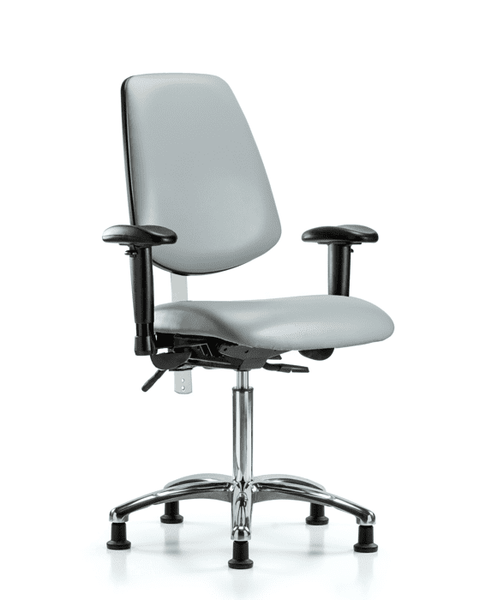 Class 100 Vinyl Clean Room Chair - Medium Bench Height with Medium Back, Seat Tilt, Adjustable Arms, & Stationary Glides in Dove Trailblazer Vinyl - NCR-VMBCH-MB-CR-T1-A1-NF-RG-8567