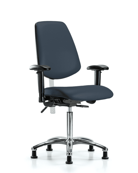 Class 100 Vinyl Clean Room Chair - Medium Bench Height with Medium Back, Seat Tilt, Adjustable Arms, & Stationary Glides in Imperial Blue Trailblazer Vinyl - NCR-VMBCH-MB-CR-T1-A1-NF-RG-8582
