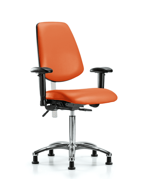Class 100 Vinyl Clean Room Chair - Medium Bench Height with Medium Back, Seat Tilt, Adjustable Arms, & Stationary Glides in Orange Kist Trailblazer Vinyl - NCR-VMBCH-MB-CR-T1-A1-NF-RG-8613