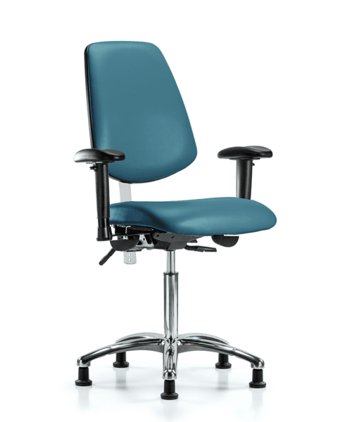 Class 100 Vinyl Clean Room Chair - Medium Bench Height with Medium Back, Seat Tilt, Adjustable Arms, & Stationary Glides in Marine Blue Supernova Vinyl - NCR-VMBCH-MB-CR-T1-A1-NF-RG-8801