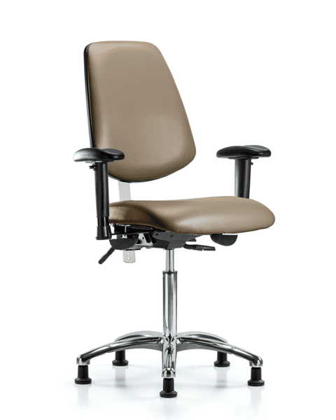 Class 100 Vinyl Clean Room Chair - Medium Bench Height with Medium Back, Seat Tilt, Adjustable Arms, & Stationary Glides in Taupe Supernova Vinyl - NCR-VMBCH-MB-CR-T1-A1-NF-RG-8809