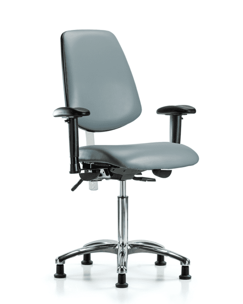 Class 100 Vinyl Clean Room Chair - Medium Bench Height with Medium Back, Seat Tilt, Adjustable Arms, & Stationary Glides in Storm Supernova Vinyl - NCR-VMBCH-MB-CR-T1-A1-NF-RG-8822