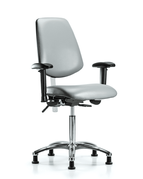 Class 100 Vinyl Clean Room Chair - Medium Bench Height with Medium Back, Seat Tilt, Adjustable Arms, & Stationary Glides in Sterling Supernova Vinyl - NCR-VMBCH-MB-CR-T1-A1-NF-RG-8840