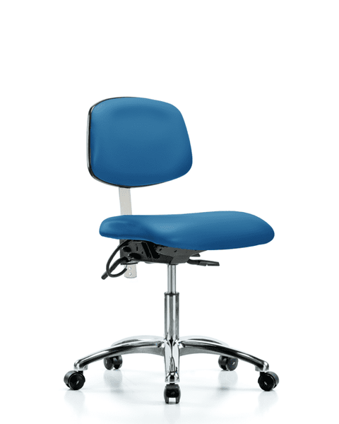 Class 100 Vinyl Clean Room/ESD Chair - Desk Height with ESD Casters in Blue ESD Vinyl - NECR-DHCH-CR-T0-A0-EC-ESDBLU