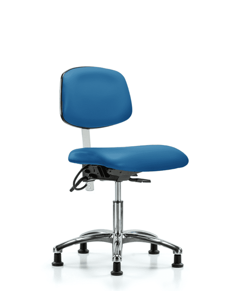Class 100 Vinyl Clean Room/ESD Chair - Desk Height with ESD Stationary Glides in Blue ESD Vinyl - NECR-DHCH-CR-T0-A0-EG-ESDBLU