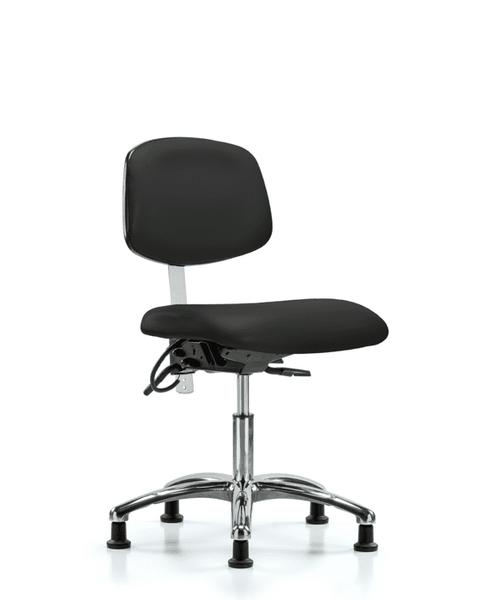 Class 100 Vinyl Clean Room/ESD Chair - Desk Height with Seat Tilt & ESD Stationary Glides in Black ESD Vinyl - NECR-DHCH-CR-T1-A0-EG-ESDBLK