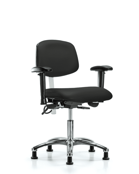 Class 100 Vinyl Clean Room/ESD Chair - Desk Height with Seat Tilt, Adjustable Arms, & ESD Stationary Glides in Black ESD Vinyl - NECR-DHCH-CR-T1-A1-EG-ESDBLK