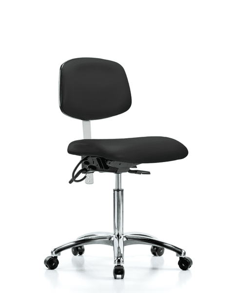 Class 100 Vinyl Clean Room/ESD Chair - Medium Bench Height with Seat Tilt & ESD Casters in Black ESD Vinyl - NECR-MBCH-CR-T1-A0-NF-EC-ESDBLK