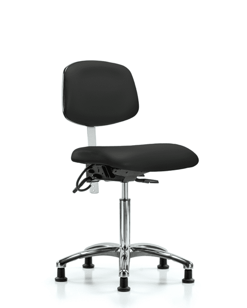 Class 100 Vinyl Clean Room/ESD Chair - Medium Bench Height with Seat Tilt & ESD Stationary Glides in Black ESD Vinyl - NECR-MBCH-CR-T1-A0-NF-EG-ESDBLK