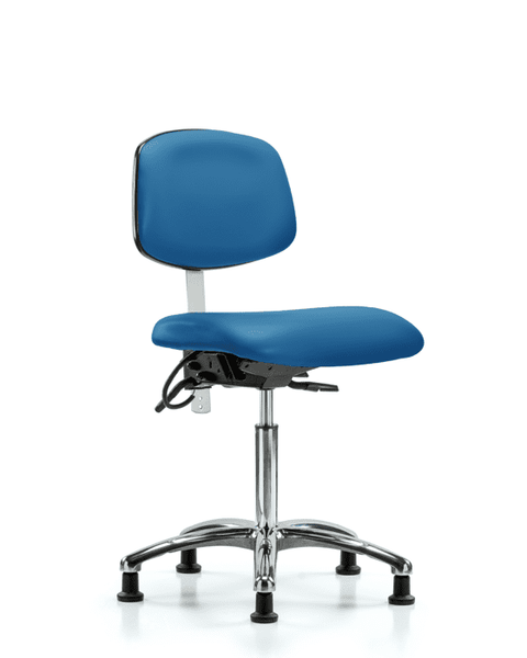 Class 100 Vinyl Clean Room/ESD Chair - Medium Bench Height with Seat Tilt & ESD Stationary Glides in Blue ESD Vinyl - NECR-MBCH-CR-T1-A0-NF-EG-ESDBLU