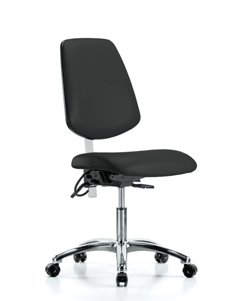 Class 100 Vinyl Clean Room/ESD Chair - Desk Height with Medium Back, Seat Tilt, & ESD Casters in Black ESD Vinyl - NECR-VDHCH-MB-CR-T1-A0-EC-ESDBLK