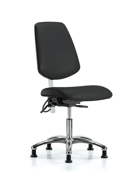 Class 100 Vinyl Clean Room/ESD Chair - Desk Height with Medium Back, Seat Tilt, & ESD Stationary Glides in Black ESD Vinyl - NECR-VDHCH-MB-CR-T1-A0-EG-ESDBLK