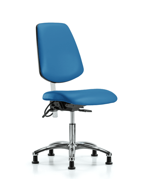 Class 100 Vinyl Clean Room/ESD Chair - Desk Height with Medium Back, Seat Tilt, & ESD Stationary Glides in Blue ESD Vinyl - NECR-VDHCH-MB-CR-T1-A0-EG-ESDBLU