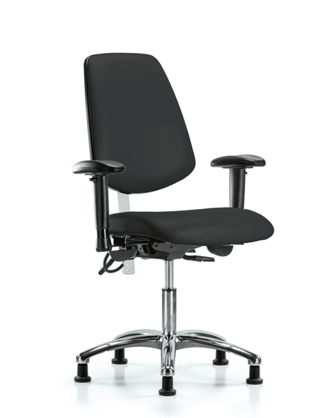 Class 100 Vinyl Clean Room/ESD Chair - Desk Height with Medium Back, Seat Tilt, Adjustable Arms, & ESD Stationary Glides in Black ESD Vinyl - NECR-VDHCH-MB-CR-T1-A1-EG-ESDBLK