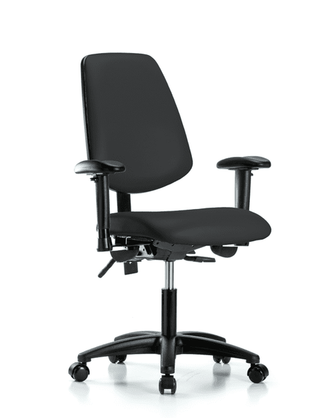 Vinyl Chair - Desk Height with Medium Back, Adjustable Arms, & Casters in Black Trailblazer Vinyl - VDHCH-MB-RG-T0-A1-RC-8540