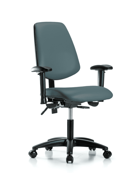 Vinyl Chair - Desk Height with Medium Back, Adjustable Arms, & Casters in Colonial Blue Trailblazer Vinyl - VDHCH-MB-RG-T0-A1-RC-8546