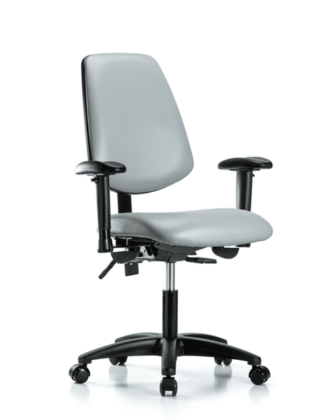Vinyl Chair - Desk Height with Medium Back, Adjustable Arms, & Casters in Dove Trailblazer Vinyl - VDHCH-MB-RG-T0-A1-RC-8567