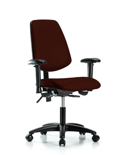Vinyl Chair - Desk Height with Medium Back, Adjustable Arms, & Casters in Burgundy Trailblazer Vinyl - VDHCH-MB-RG-T0-A1-RC-8569