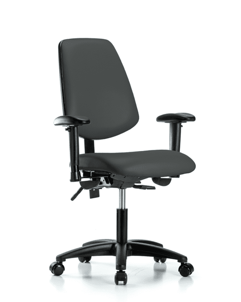 Vinyl Chair - Desk Height with Medium Back, Adjustable Arms, & Casters in Charcoal Trailblazer Vinyl - VDHCH-MB-RG-T0-A1-RC-8605