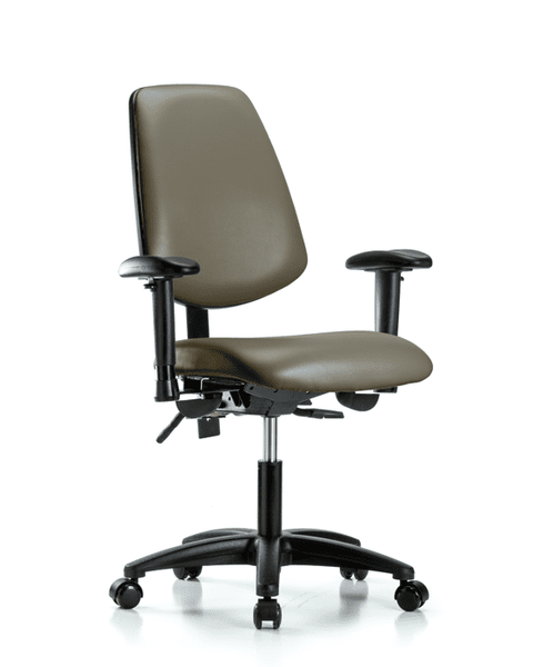 Vinyl Chair - Desk Height with Medium Back, Adjustable Arms, & Casters in Taupe Supernova Vinyl - VDHCH-MB-RG-T0-A1-RC-8809