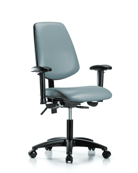Vinyl Chair - Desk Height with Medium Back, Adjustable Arms, & Casters in Storm Supernova Vinyl - VDHCH-MB-RG-T0-A1-RC-8822