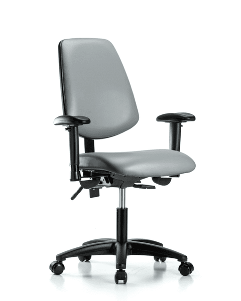 Vinyl Chair - Desk Height with Medium Back, Adjustable Arms, & Casters in Sterling Supernova Vinyl - VDHCH-MB-RG-T0-A1-RC-8840