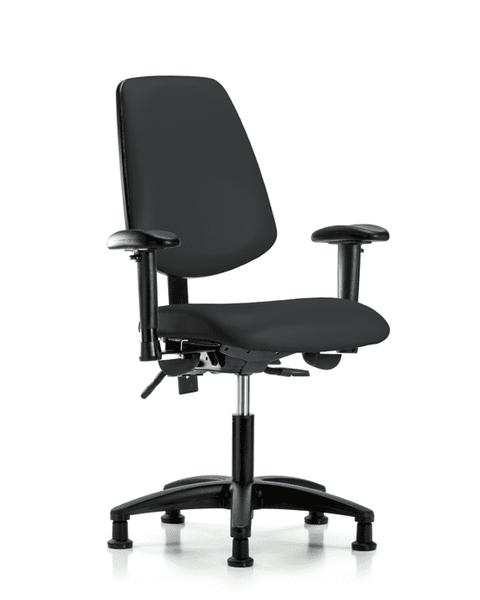 Vinyl Chair - Desk Height with Medium Back, Adjustable Arms, & Stationary Glides in Black Trailblazer Vinyl - VDHCH-MB-RG-T0-A1-RG-8540