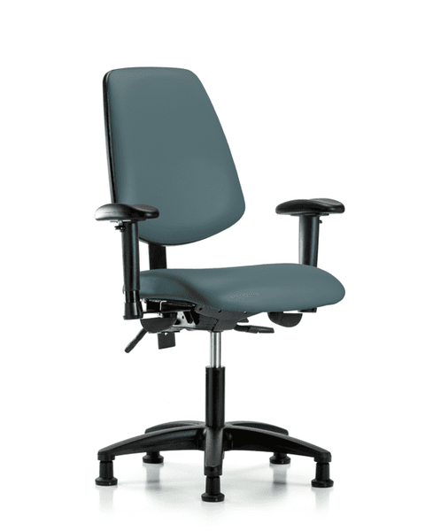 Vinyl Chair - Desk Height with Medium Back, Adjustable Arms, & Stationary Glides in Colonial Blue Trailblazer Vinyl - VDHCH-MB-RG-T0-A1-RG-8546