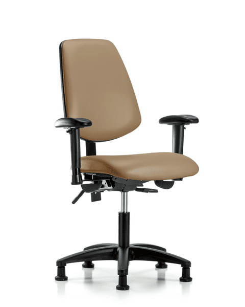 Vinyl Chair - Desk Height with Medium Back, Adjustable Arms, & Stationary Glides in Taupe Trailblazer Vinyl - VDHCH-MB-RG-T0-A1-RG-8584