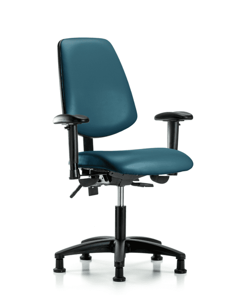 Vinyl Chair - Desk Height with Medium Back, Adjustable Arms, & Stationary Glides in Marine Blue Supernova Vinyl - VDHCH-MB-RG-T0-A1-RG-8801