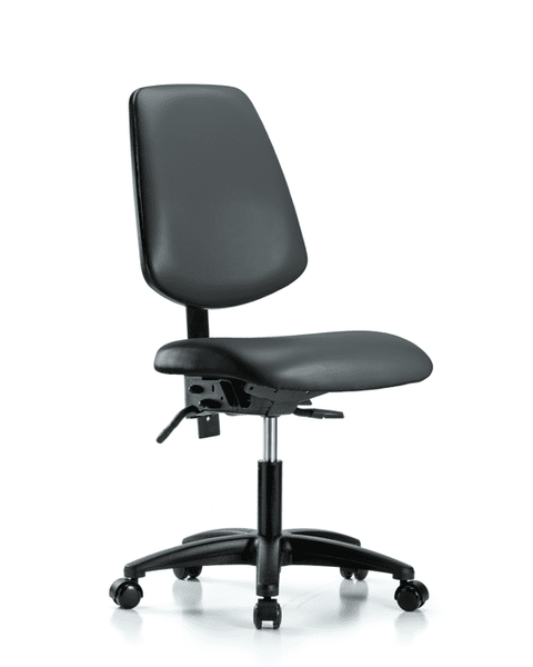 Vinyl Chair - Desk Height with Medium Back, Seat Tilt, & Casters in Carbon Supernova Vinyl - VDHCH-MB-RG-T1-A0-RC-8823