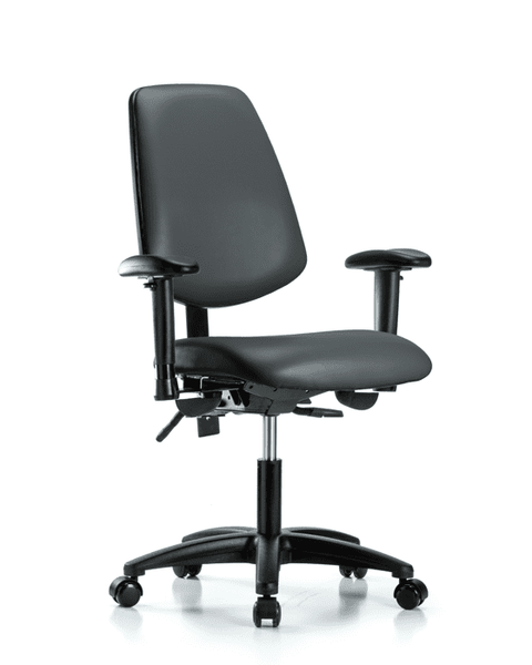 Vinyl Chair - Desk Height with Medium Back, Seat Tilt, Adjustable Arms, & Casters in Carbon Supernova Vinyl - VDHCH-MB-RG-T1-A1-RC-8823