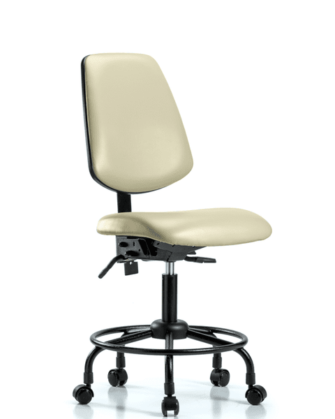 Vinyl Chair - Desk Height with Round Tube Base, Medium Back, & Casters in Adobe White Trailblazer Vinyl - VDHCH-MB-RT-T0-A0-RC-8501