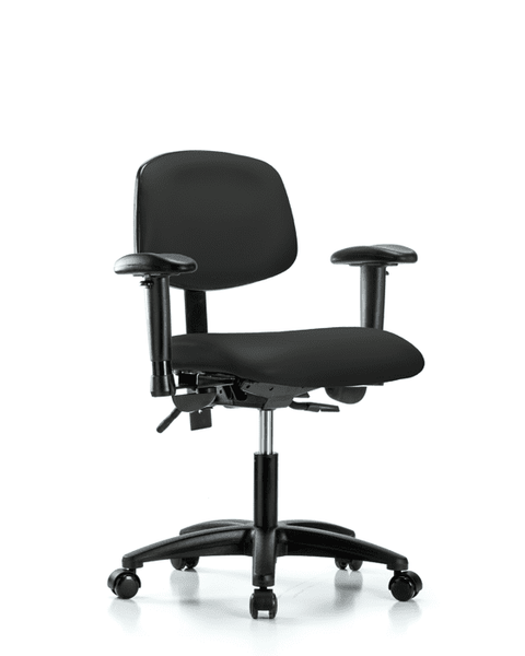 Vinyl Chair - Desk Height with Adjustable Arms & Casters in Black Trailblazer Vinyl - VDHCH-RG-T0-A1-RC-8540