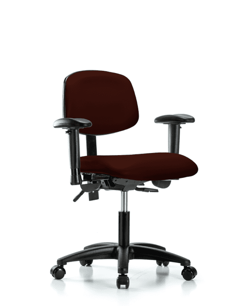 Vinyl Chair - Desk Height with Adjustable Arms & Casters in Burgundy Trailblazer Vinyl - VDHCH-RG-T0-A1-RC-8569