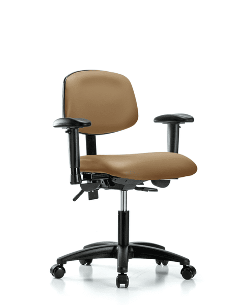 Vinyl Chair - Desk Height with Adjustable Arms & Casters in Taupe Trailblazer Vinyl - VDHCH-RG-T0-A1-RC-8584