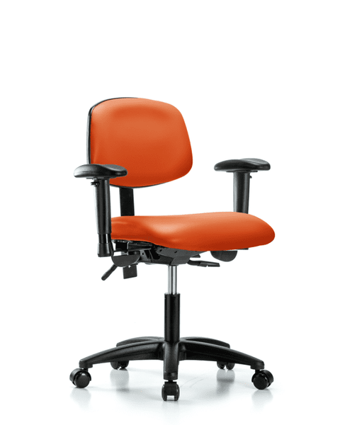 Vinyl Chair - Desk Height with Adjustable Arms & Casters in Orange Kist Trailblazer Vinyl - VDHCH-RG-T0-A1-RC-8613